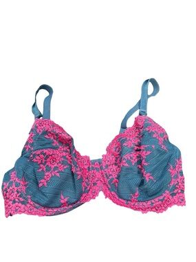 Wacoal 65191 Embrace Lace Bra 38D Turquoise Coral Inner Sling Floral Unlined